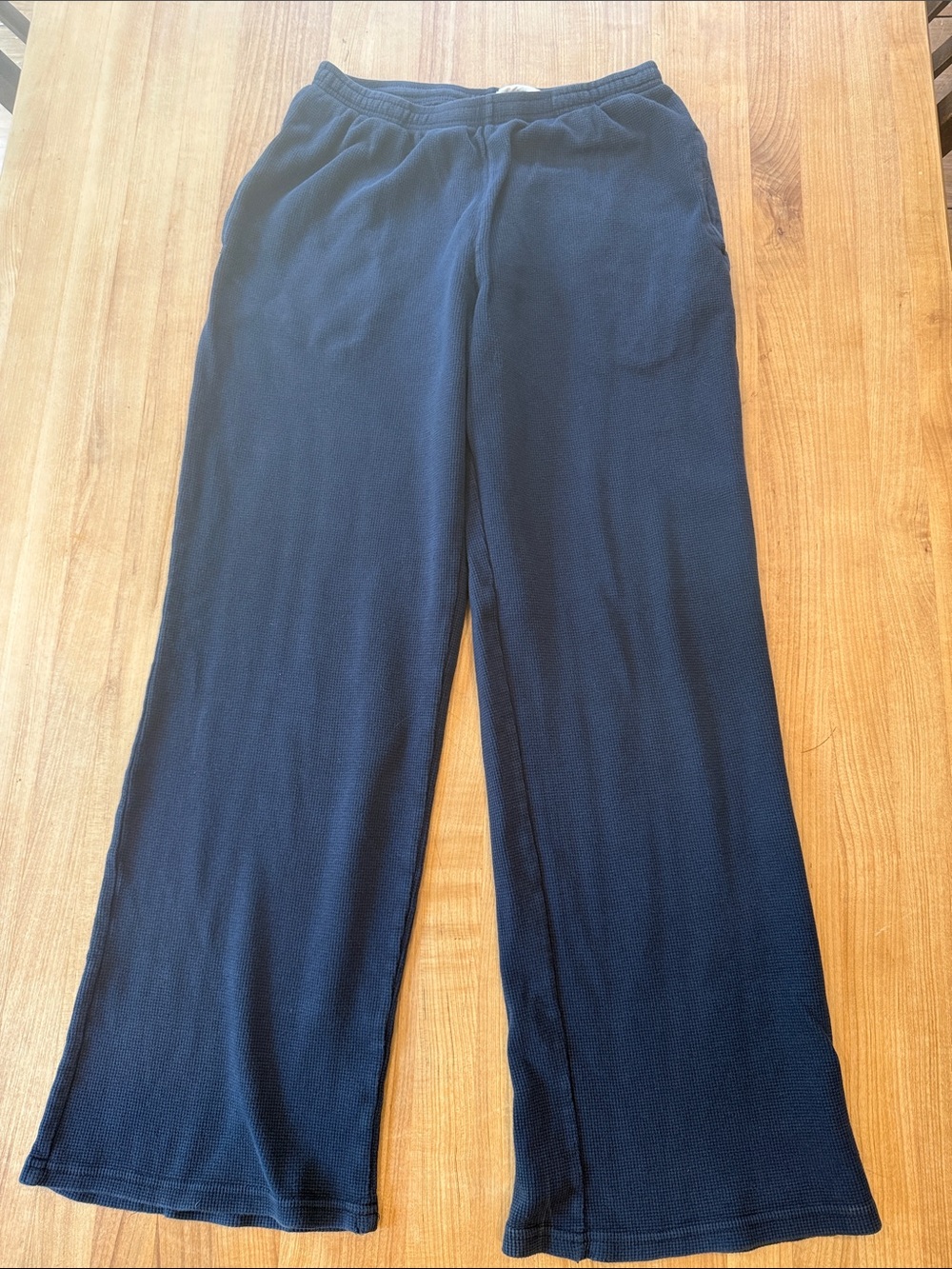 Brandy Melville Wide-Leg Fleece Lounge Pants - navy waffle knit
